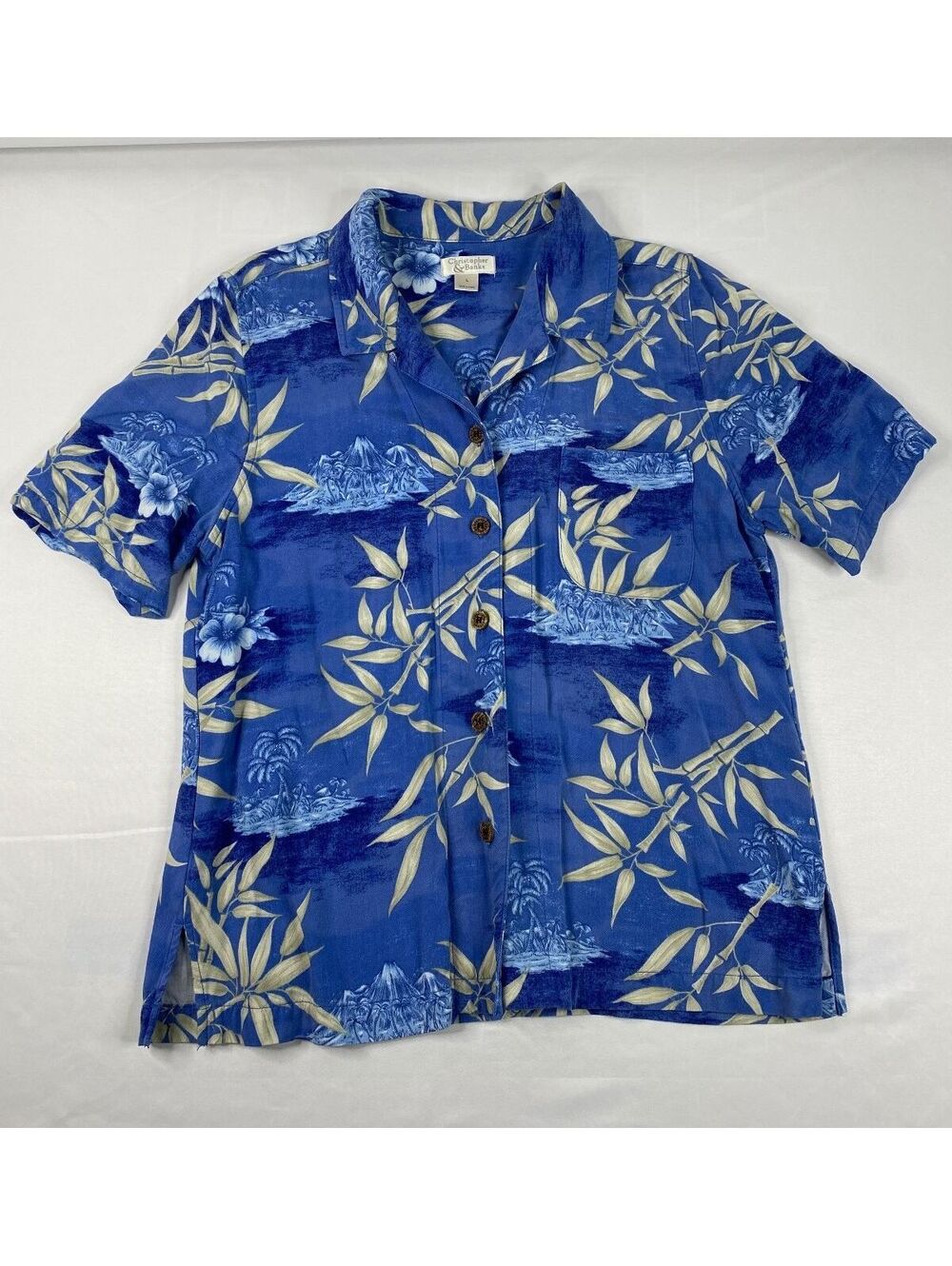 Christopher and Banks floral button front shirt blue large